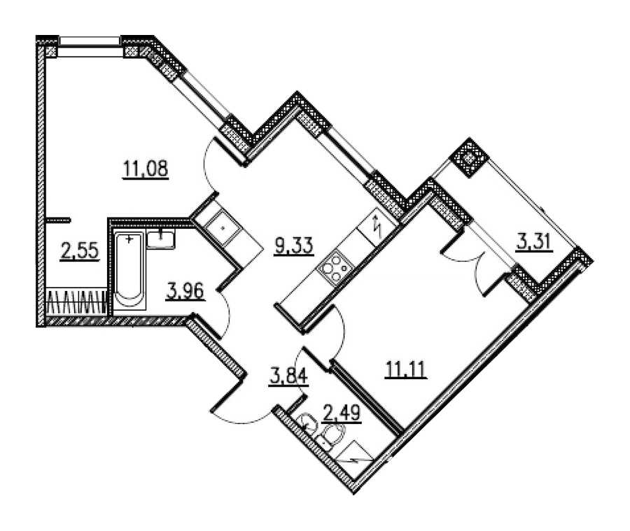 Двухкомнатная квартира в : площадь 46.02 м2 , этаж: 2 – купить в Санкт-Петербурге